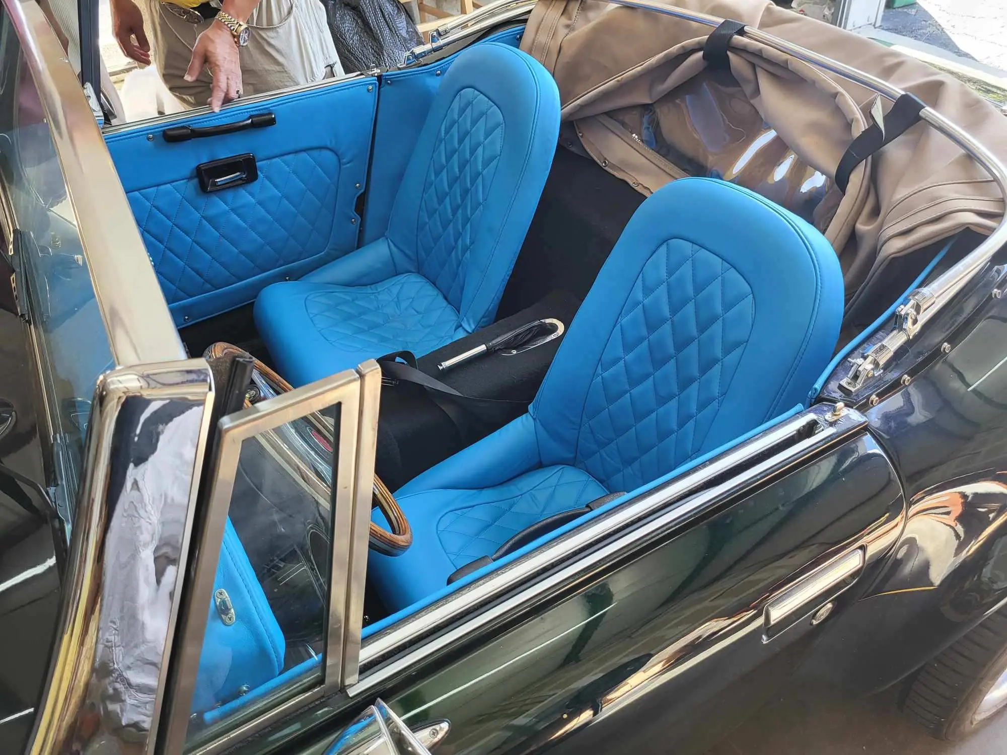 blue recovered seats in convertible