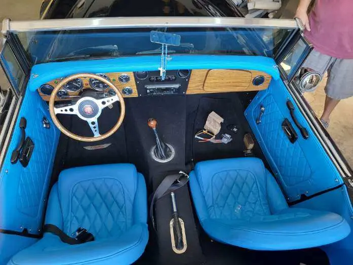 blue reupholstered seats in convertible