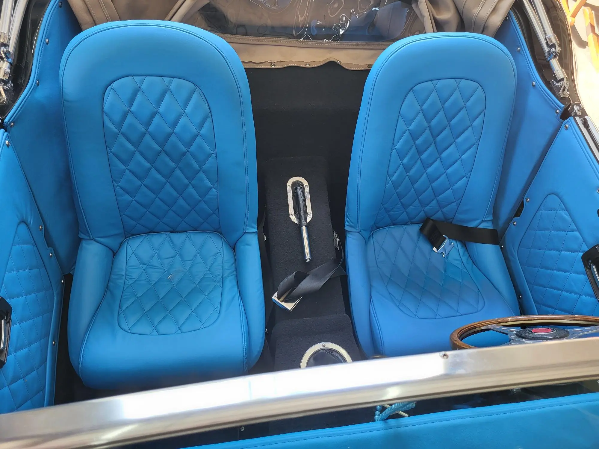 blue recovered seats in convertible
